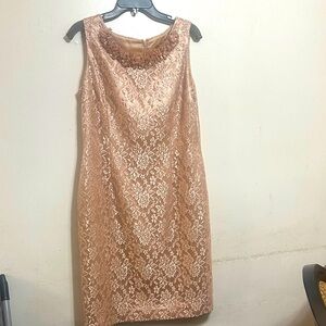 Kasper Sleeveless Lace Midi Dress - Brown